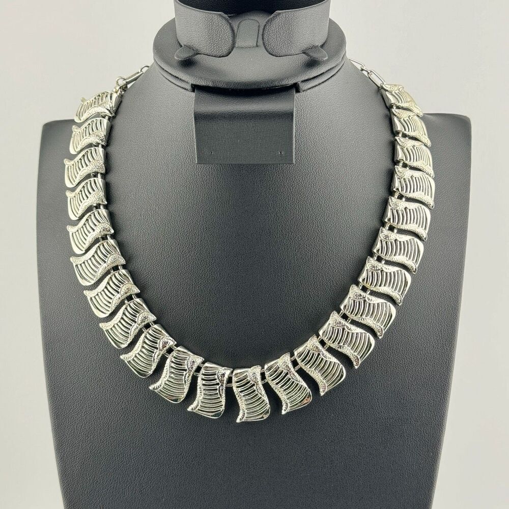 Vintage 1960s Signed Coro Statement Necklace Collar Bib Elegant Silver Filigree